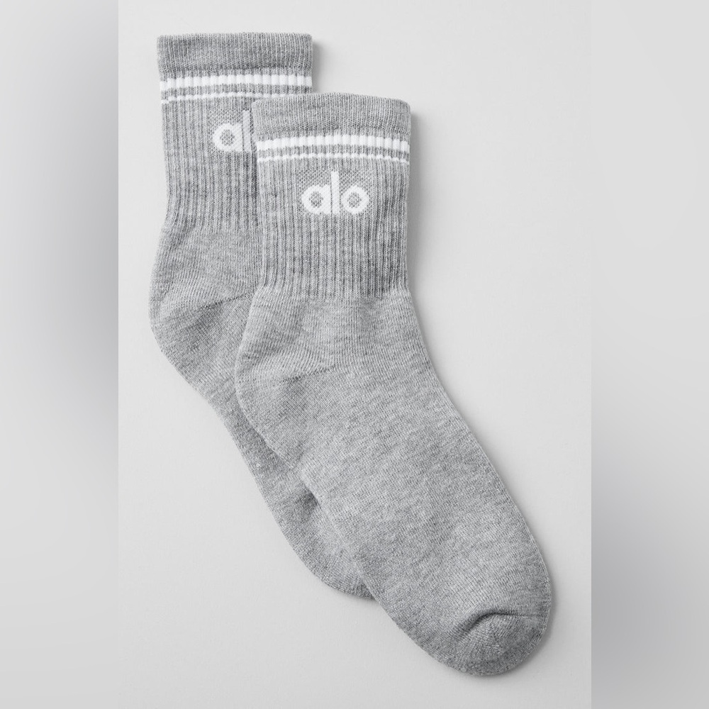 ALO Yoga Gray Crew Throwback Socks with White Logo